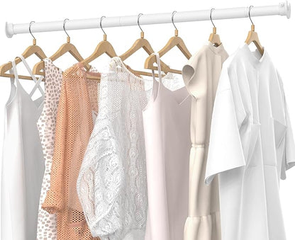 Closet Rods for Hanging Clothes, 17 to 99 Inches Stepless Adjustable Metal Closet Rod, 1.3 Inches Heavy Duty Clothes Hanging Rod for Closet Wardrobes Laundry RV, White