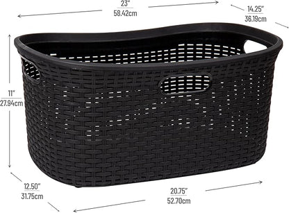 Mind Reader 40L Laundry Basket, Clothes Hamper, Premium Wicker Design, Plastic, Set of 2, Black