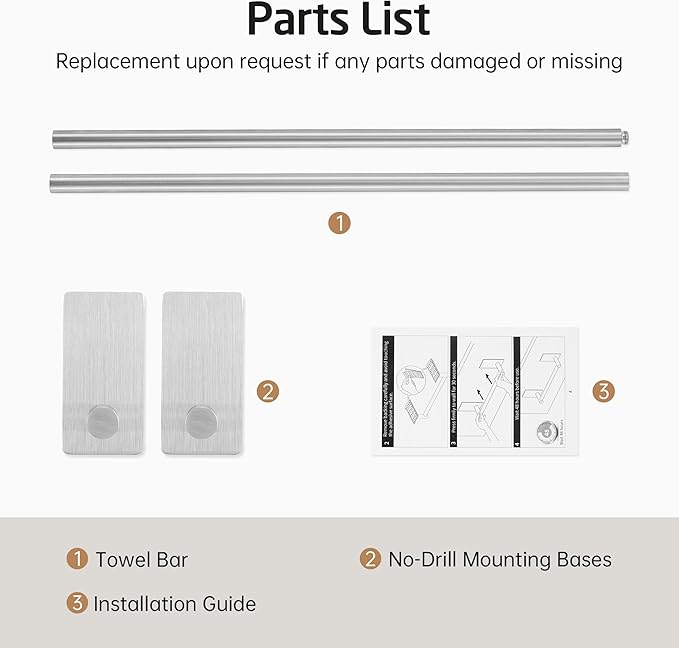 KES Adhesive Towel Bar 30-Inch Bathroom No Drill Towel Holder Sticky on Towel Rack Easy Install SUS304 Stainless Steel Rustproof Brushed Finish, A7000S75B-2