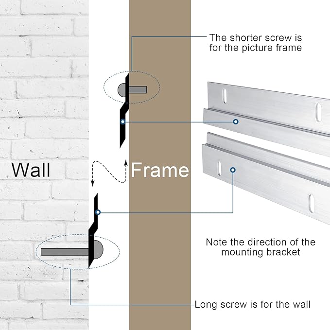 12 Pack French Cleat Hanger Headboard Wall Mounting Brackets Cleat Picture Hanger Kit Z Bar Supports with Plastic Expansion Tube Screws Silicone Dots for Picture Mirror Whiteboard (6 Inch)