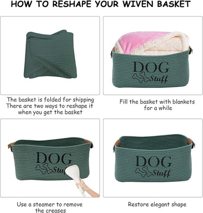 Geyecete Square Dog toy basket storage Cotton Rope Storage Basket Pet/Pet Toy And Accessory Storage Bin Doy Toy Box-Green