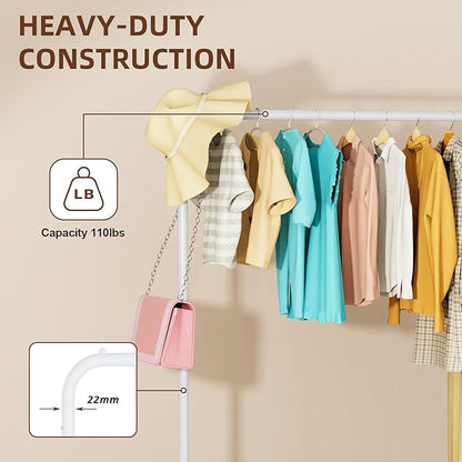 Rolling Clothing Racks for Hanging Clothes, Garment Rack for Clothes to Hang, Metal Portable Wardrobe Rack for Coats, Jackets, Shirts, Dress,White