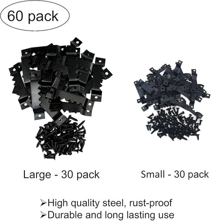 30 Pack Large Heavy and 30 Pack Small Sawtooth Picture Hangers Steel Picture Hangers with Screws Picture Hang Solutions, for Hanging Clock Paintings Artwork Picture Frame Hook Photos (Black)