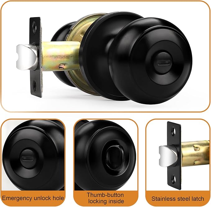Probrico Door Knobs, Interior Doorknob Privacy Locking Function for Bedroom Bathroom, Adjustable Reinforced Lock Latch, Modern Universial Door Handles, Black, 15 Pack