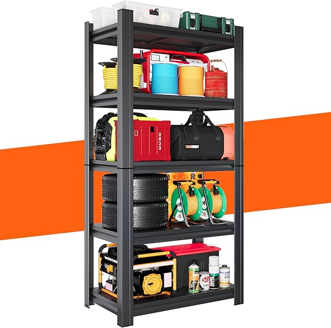 24"W Metal Garage Shelving Unit, Heavy Duty Adjustable Storage Rack, Steel Shelving, Industrial Shelves for Heavy Tools and Equipment, Ideal for Garage, Basement, Black (5-Tier 63"Hx23.6"Wx13.8"D)