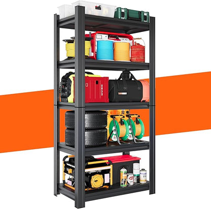 24"W Metal Garage Shelving Unit, Heavy Duty Adjustable Storage Rack, Steel Shelving, Industrial Shelves for Heavy Tools and Equipment, Ideal for Garage, Basement, Black (5-Tier 63"Hx23.6"Wx13.8"D)