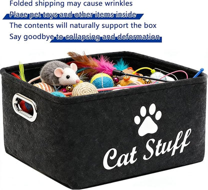 Cat Toy Bin Box Basket Storage container，Pet Toy Basket Bin Box For Cat Toys，Cat Toy Baskets With Metal Handles