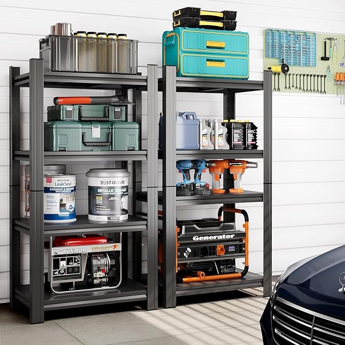 Metal Garage Shelving Unit,Heavy Duty 4-Tier Adjustable Storage Shelves,3000 lbs Capacity,Industrial Shelves for Heavy Tools and Equipment,for Garage,Basement (Black, 35.4" Wx13.8 Dx63 H)