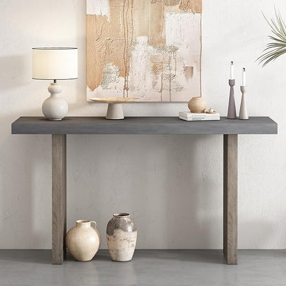 Uniquely Designed Oak Veneer Console Table, Modern Long Sofa Side Table with Distinctive Side Shapes, Suitable for Entryway, Hallway, Living Room, Foyer, Corridor,Easy Assembly (Gray-41RT)