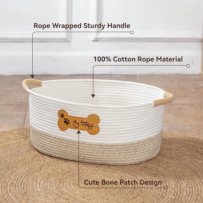 Dog Toy Basket - Cotton Rope Dog Toy Bin With Handle - Cute Woven Pet Toy Box - Perfect Toy Basket For Pets - Storage Baskets For Organizing - Toy Box For Dogs