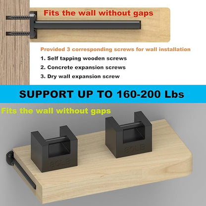 Floating Shelf Bracket (1/4" Thick,Flush-to-Wall Hidden Heavy Duty Brackets for Wood Shelves，Solid Steel Invisible Shelf Support,,Seamless Blind Design for Kitchen, Study&DIY 4 Inch Black