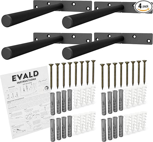 EVALD Heavy Duty Floating Shelf Bracket | 8-Inch Floating Mantel Mount, Blind Shelf Supports, and Anchors | Floating Shelf Hardware for Home and Office Decor | Fireplace Mantel Brackets (4 Pack)