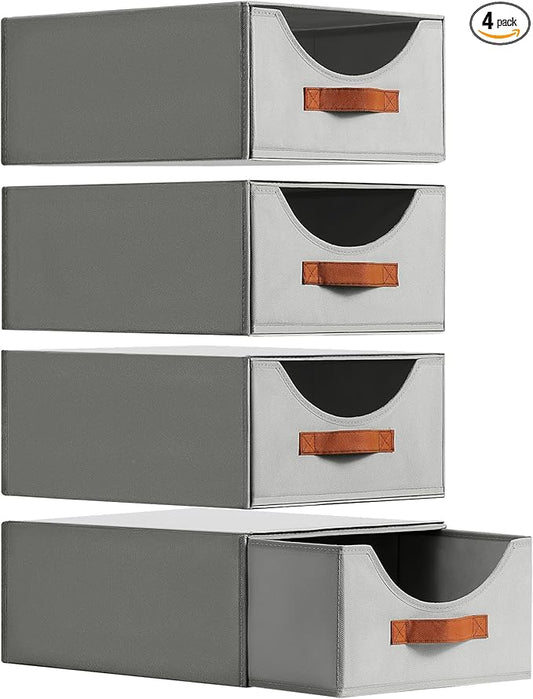 Large Closet Organizers - Closet Storage Drawers for Clothes, Fabric Sotrage Bins with Handle, Collapsible Organizer Bins for Bedroom, Living Room, 4 Pack, Gray