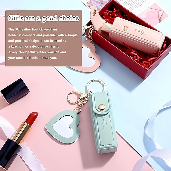 5 PCS Lipstick Holder Keychain PU Leather Potable Chapstick Holder with Mirror Soft Lip-Balm Holder Travel Storage Case, Lipstick Pouch, Mini for Chapstick Perfume Fingernail Polish