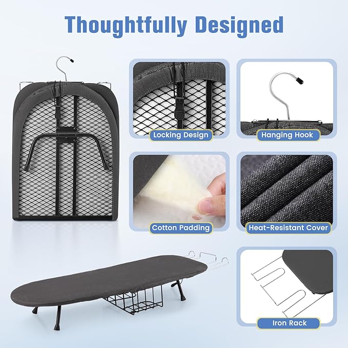 Tabletop Ironing Board, Foldable Small Ironing Board with Iron Holder Portable Mini Iron Board for Small Spaces Compact Table top Small Ironing Table for Dorms, Aprtment, RVs, Travel, 32"x12"