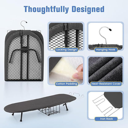 Tabletop Ironing Board, Foldable Small Ironing Board with Iron Holder Portable Mini Iron Board for Small Spaces Compact Table top Small Ironing Table for Dorms, Aprtment, RVs, Travel, 32"x12"