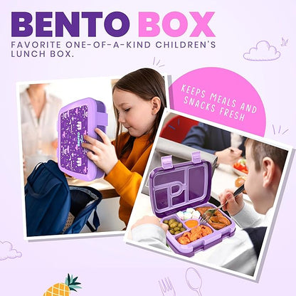 YOLAY Bento Box for Kids Lunch Box Leak-Proof, 5-Compartment Lunch Box Kids for Ages 3-10, Durable with Anti-Slip Base, Suitable for Schools, Outdoor and Travel (Mermaid) (Princess)