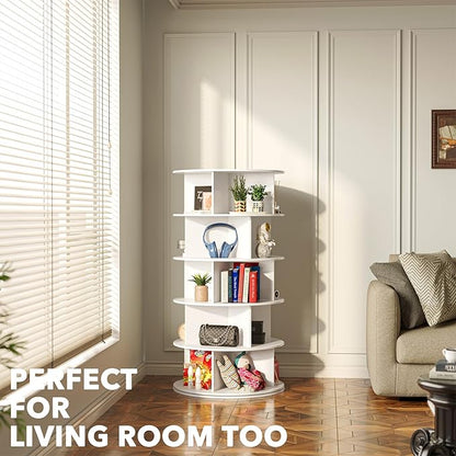 SpaceAid Cross Style 5-Tier Rotating Shoe Organizer, Spinning Shoe Rack Tower, 360 Display Lazy Susan Storage, Handbag Rotate Tower Closet Organization (Modern Style, White)