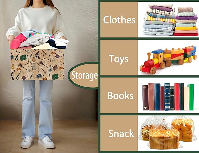 Large Kids Book Basket Foldable Nursery Baby Storage Bin Collapsible Box Organizer Magic Bedroom Decor (Retro)