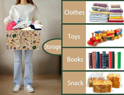 Large Kids Book Basket Foldable Nursery Baby Storage Bin Collapsible Box Organizer Magic Bedroom Decor (Retro)