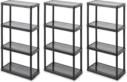 Gracious Living 4 Shelf Fixed Height Solid Light Duty Storage Unit 12 x 24 x 48 for Home, Garage, Basement, & Laundry, Black (3 Pack)