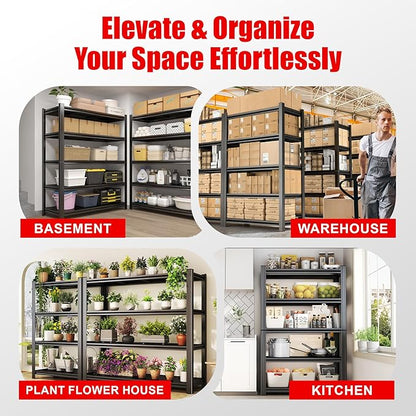 71"H Heavy Duty Metal Garage Shelving Unit, 5-Tier Garage Storage Shelves, 3000 lbs Capacity, Adjustable Tall Steel Shelf Rack Organizer for Basement Pantry Kitchen Warehouse, 35"W x 14"D, Black