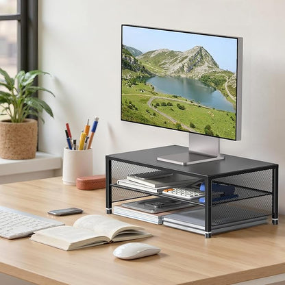 2-Tier Computer Monitor Stand Riser, Desk Organizer for Monitor, Printer & Laptop Stand, Desktop Workspace Organizers for Office Supplies(Black 2-Pack)