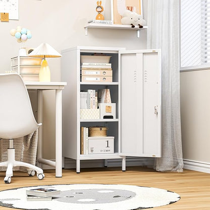 35.43" Metal Storage Locker with Lockable, Metal Steel Locker for Employees with 1 Door ＆ 2 Adjustable Shelves, Small Locker Storage Cabinets for Home, School, Office, Gym (White)