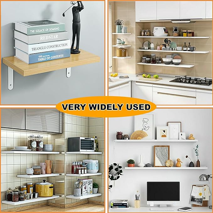 Alise Floating Shelf Brackets 4Pcs,White Bracket for Shelves Heavy Duty L Wall Bracket Corner Brace,Stainless Steel Joint Angle Brackets for Wooden Board Hanging Support,11.8x6.1x1.18 Inch (Upgraded)
