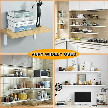 Alise Floating Shelf Brackets 4Pcs,White Bracket for Shelves Heavy Duty L Wall Bracket Corner Brace,Stainless Steel Joint Angle Brackets for Wooden Board Hanging Support,11.8x6.1x1.18 Inch (Upgraded)