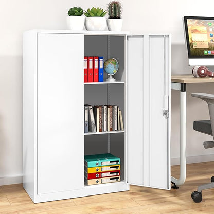 42" Folding Metal Storage Cabinet with Lock,2 Doors and 2 Adjustable Shelves,Quick Assembly Foldable Steel Cabinet for Office Home Garage,White