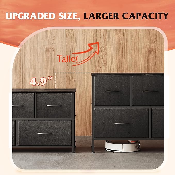 WLIVE Dresser for Bedroom with 5 Drawers, Long Fabric Dresser, Chest of Drawers, Storage Drawer Unit with Fabric Bins for Closet, Living Room, Hallway, Charcoal Black, Size L