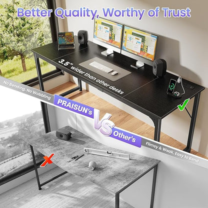 PRAISUN 70 X 24 Inch Office Computer Desk with Power Outlets and USB-C Port, Larger and Longer Gaming Desk, for Home Office, Study, Writing Work from Home Table, Metal Frame, Black