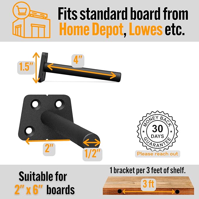 EVALD Hidden Floating Shelf Bracket | 4-Inch Heavy Duty Blind Shelf Support | Kitchen Shelf, Fireplace Mantel Bracket | Invisible Wall Mount Bracket for Home & Office | Floating Shelf Hardware 6 Pack