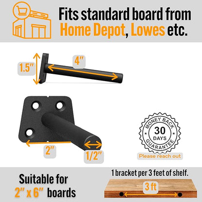 EVALD Hidden Floating Shelf Bracket | 4-Inch Heavy Duty Blind Shelf Support | Kitchen Shelf, Fireplace Mantel Bracket | Invisible Wall Mount Bracket for Home & Office | Floating Shelf Hardware 6 Pack