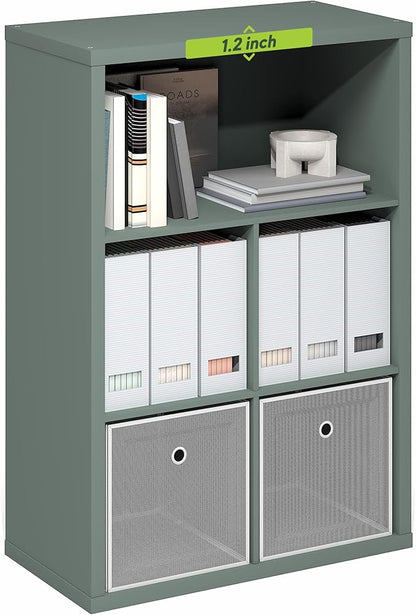 Furinno Cubicle Book Shelf, 5-Cube Bookshelf, Extra Thick Frame Cube Storage Organizer Bookcase with Closed Back, 15.3 x 29.9 x 43.3, for Living Room, Bedroom, Home Office, Sage Green
