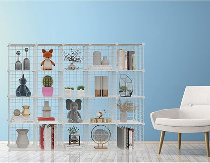 HUBSON Wire Cube Storage Organizer, Book/Toy/Craft/Potted Plants and petCloset Organizers and Storage Shelves, 20-Cube Freely Combinable Metal Grids Storage Shelf,White Plus Iron