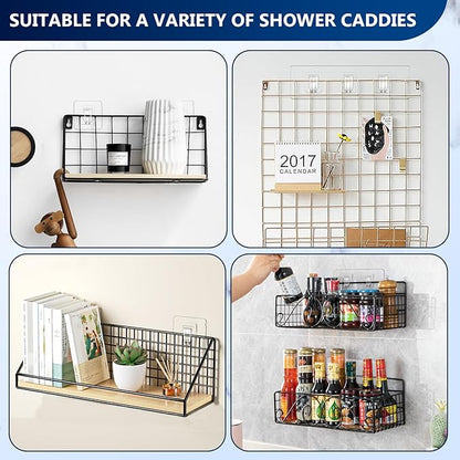 14 Pack Shower Caddy Adhesive Replacement, Strong Waterproof Strips, No Drilling Flat Hooks for Bathroom Storage Shelves and Kitchen Racks (Clear 3 Hooks & 2 Hooks & 1 Hook)
