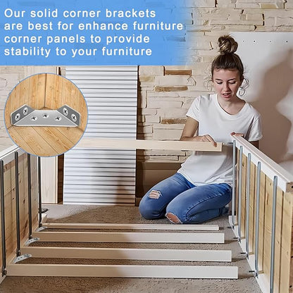 20Pcs Universal Stainless Steel Furniture Corner Connector, Angle Corner Bracket with Screws, Corner Braces, Corner Connectors for Shelves Wood Furniture Cabinets (20 Pcs)