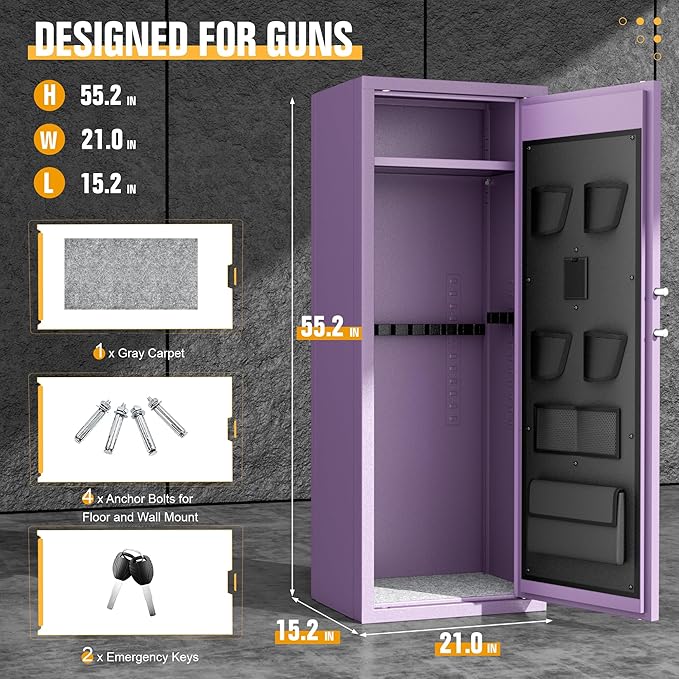 INTERGREAT Purple Gun safes,Rifle Safe,Gun Safes for Home Rifle and Pistols, Long Gun Safe for Rifle Shotgun for Home,Quick Access Rifle Safes,Adjustable Shelves, Easy Assemble (8-12 guns)