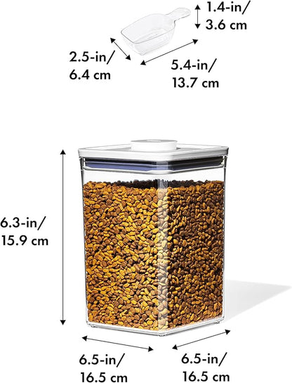 OXO Good Grips Pet POP Container – 4.4 Qt/4.2 L with Scoop |Ideal for up to 4lbs of Dog Food or 3.5lbs of Cat Food, Airtight Storage Container, BPA Free