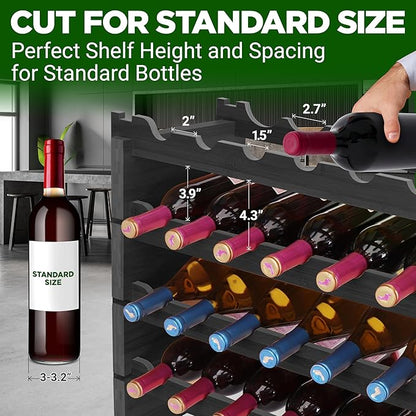 NutriChef 72 Bottle Wine Rack Stackable Bamboo Freestanding, 8-Tier Modular Shelf, Sturdy Wobble Free, Upgraded 2026 Design, Easy No-Tool Assembly for Kitchen, Cellar or Bar 33.5" x 10" x 41" (Black)