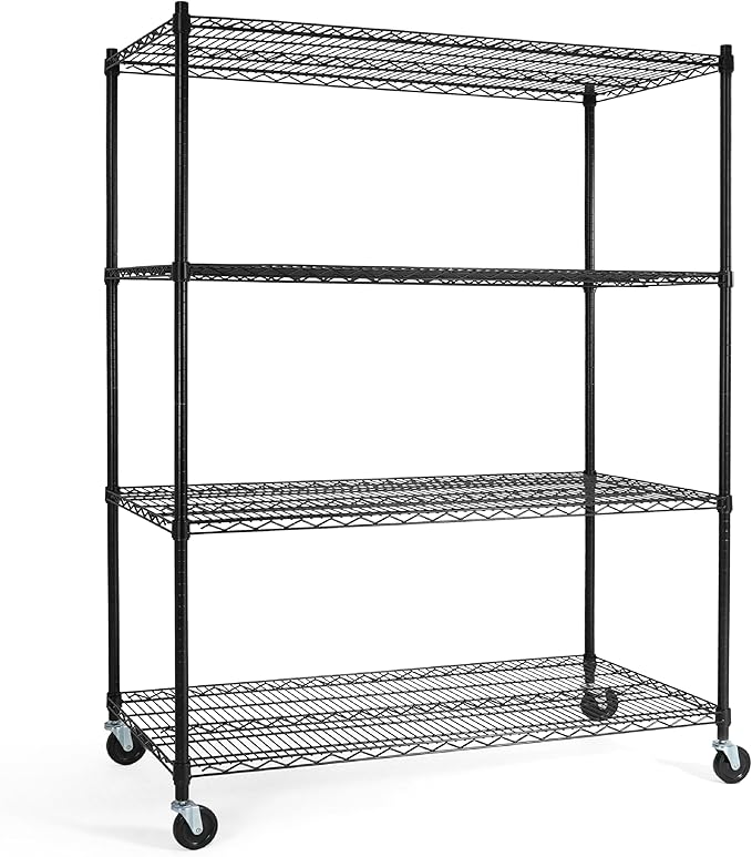 CAPHAUS 4-Tier Heavy Duty Adjustable Height Wire Shelving Unit w/Wheels & Leveling Feet, Metal Steel Shelf, Garage Shelving, Utility Rack Storage, 48" W