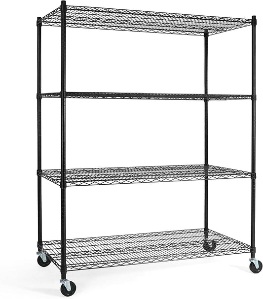 CAPHAUS 4-Tier Heavy Duty Adjustable Height Wire Shelving Unit w/Wheels & Leveling Feet, Metal Steel Shelf, Garage Shelving, Utility Rack Storage, 48" W