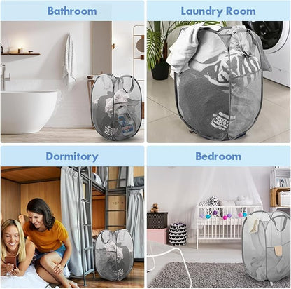 DUCOO Pop Up Hamper, 1 PCS Mesh Pop Up Laundry Hamper, Foldable Mesh Laundry Basket with Space-Saving Design for Home, Dorm, Travel & Storage - Gray