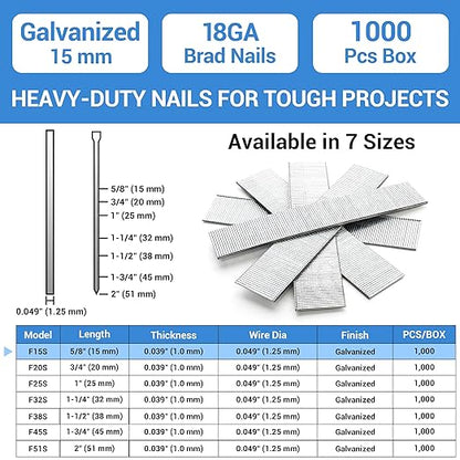 meite 18 Gauge Brad Nails, 5/8 Inch 18GA Brad Nails Galvanized Small Finishing Nail Gun Nails for Pneumatic, Electric Brad Nailer Gun (1,000 Counts)