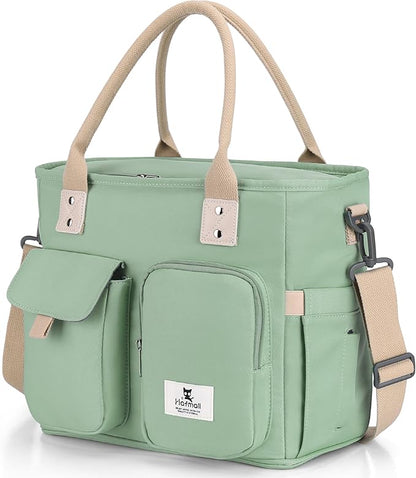 Hafmall Large Insulated Lunch Bag for Women, Leakproof Lunch Box for Men, Wide Opening Lunch Tote Bag with Shoulder Strap, Reusable Adult Lunch Bag For Work, Picnic, Green