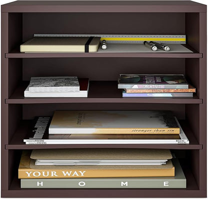 Ballucci 4-Tier Paper Organizer, Desk File Organizer, Stackable Letter Tray, Wood Mail Sorter with Adjustable Storage Shelves, Office Desk Organizer, Dark Brown, Espresso