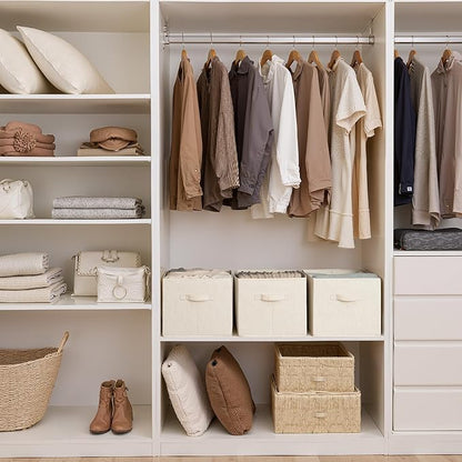 StorageWorks Closet Organizers and Storage Bins, Shelf Baskets for Clothes Storage, Fabric Storage Bins for Organization, Beige(Cotton-linen), 3-Pack, Extra Large