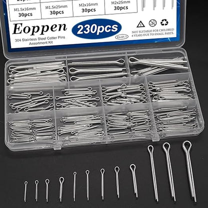 230Pcs Cotter Pin Assortment Kit - 304 Stainless Steel 12 Sizes Cotter Pin Set for Hitch Pin Lock Systems